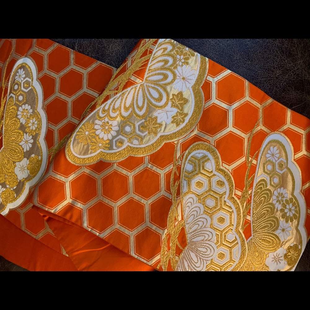 Silk and brocade fukuro kimono obi from Japan